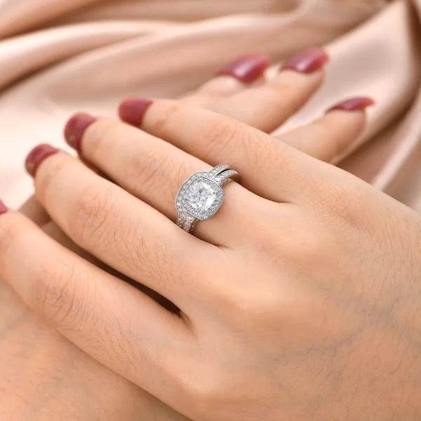 Anel de prata esterlina, S925 feminino,Newshe, Almofada, AAAAA Cubic Zircônia, De Noivado,  De Casamento, Original. - Image 4