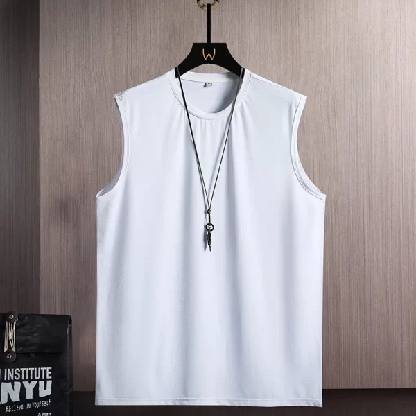Camiseta regata masculina,  casual sem mangas com gola em O, camiseta coreana solta, monocromática, roupa de verão, nova moda. - Image 4