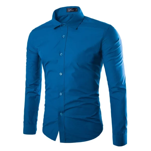 Camisa masculina manga longa, casual, justa, camisas sociais, tops monocromáticos, preto e branco, verão. - Image 9