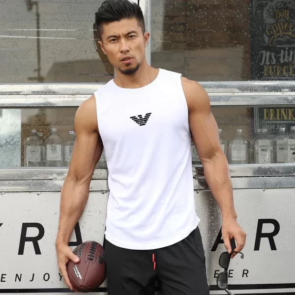 Camiseta regata masculina respirável de musculação, de ginástica, sem mangas, estampa de marca, esportes, basquete, treinamento, verão. - Image 2