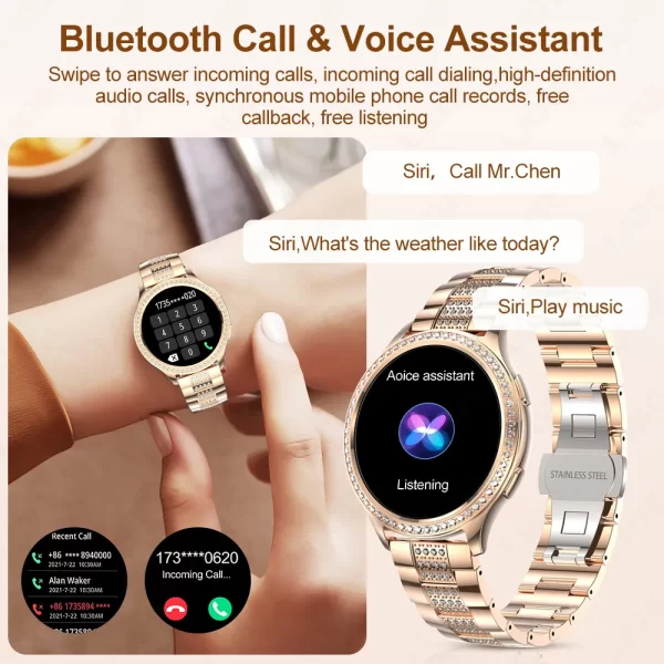 Relógio de pulso feminino, LIGE-Smartwatch, 1.32 ", Chamada Bluetooth, Assistente de Voz AI, Relógios Femininos, Relógio Personalizado, Monitor de Saúde - Image 6