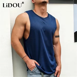 Camiseta regata masculina, Novo Verão Sólido Algodão Tanque Superior, Hip Hop Esportes Secagem Rápida Respirável Y2k Solto Casual Hipster Colete Streetwears.
