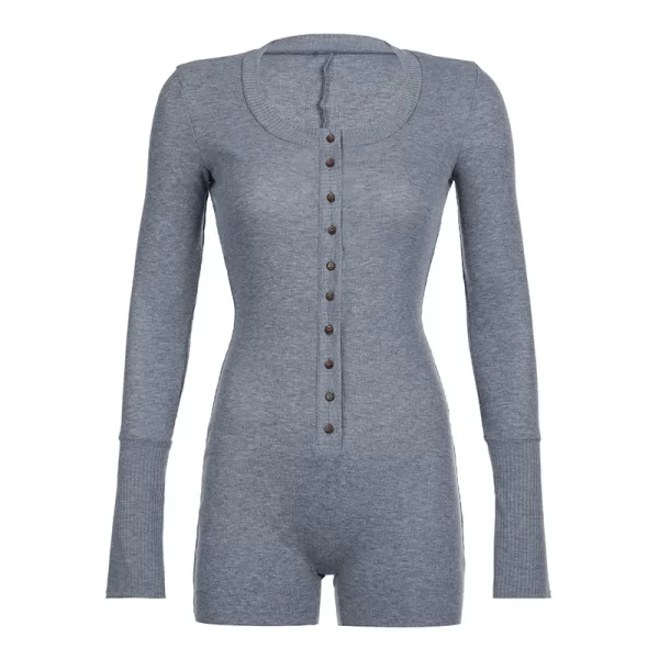 Macacão elástico de malha com gola redonda feminino, top manga comprida, cintura esportiva, emagrecedor, casual, primavera e outono. - Image 7