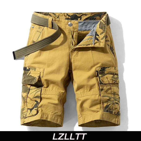 Bermuda masculina,  de camuflagem, de praia de algodão multi-bolso, corredores casuais, primavera e verão.
