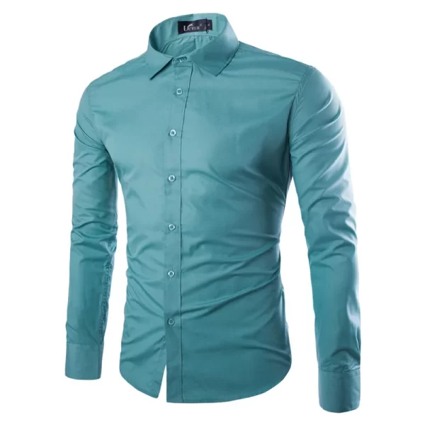 Camisa masculina manga longa, casual, justa, camisas sociais, tops monocromáticos, preto e branco, verão. - Image 15