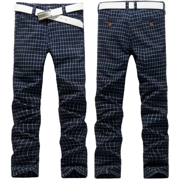 Calça xadrez masculina, casual, streetwear,  de linho, slim fit,, preto. - Image 8