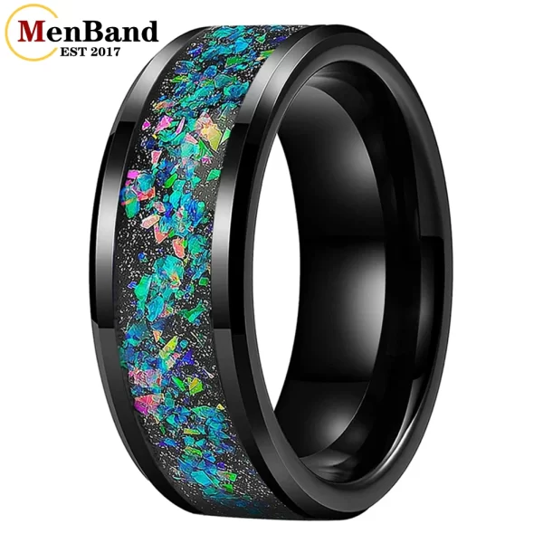 Anel unissex, Menband-de casamento, de carboneto de tungstênio preto, 8mm, com série galaxy, incrustação opala, polido, moda, conforto - Image 7