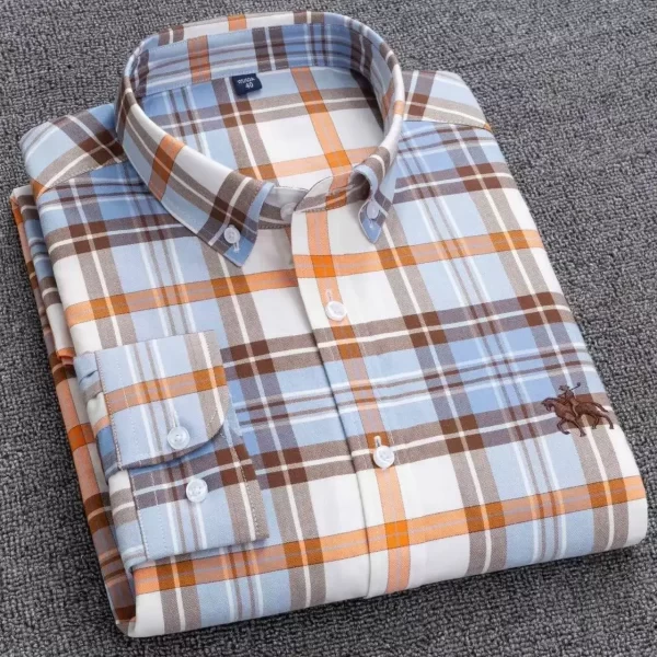 Camisa manga longa masculina,  Oxford, 100% algodão,  bordadas de cavalo, streetwear extragrande, listra xadrez, casual, lazer, Plus 6XL - Image 25