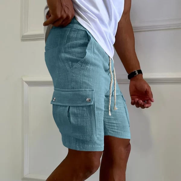 Bermuda masculina, solto respirável, calção esportivo de algodão, bolsos com cordão, moda fitness, cor pura, verão. - Image 7