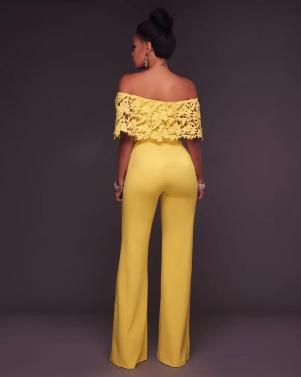 Macacão casual feminino, com renda amarela para verão. - Image 5