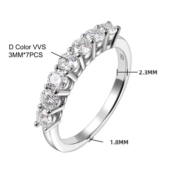 Anel feminino Serenidade Dia, Moissanite Fileira Anéis, Real Cor D, Jóias, S925 Placa de Prata Esterlina, 7 Pedras, 3mm, Pt950. - Image 5