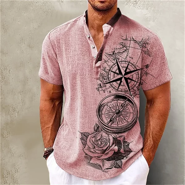 Camisa masculina, manga curta, Henley, roupas gráficas 3D Great Voyage, moda estilista, streetwear havaiano, tops de verão. - Image 17