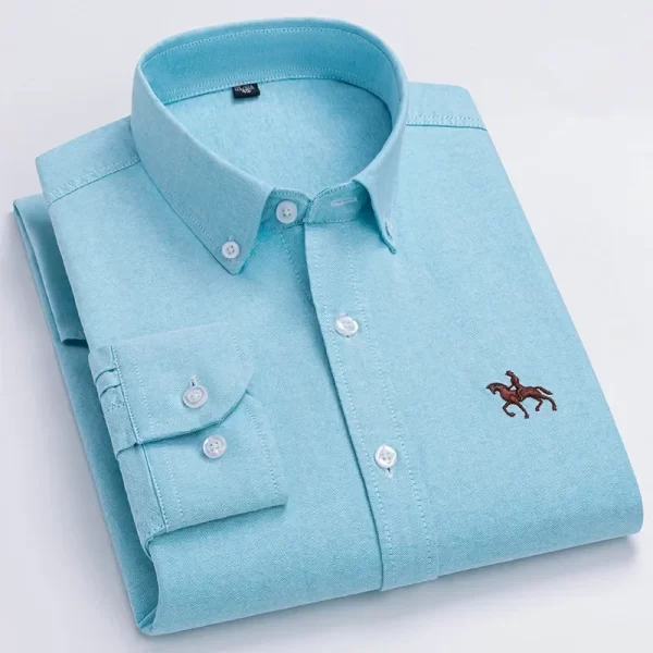 Camisa manga longa masculina,  Oxford, 100% algodão,  bordadas de cavalo, streetwear extragrande, listra xadrez, casual, lazer, Plus 6XL - Image 7