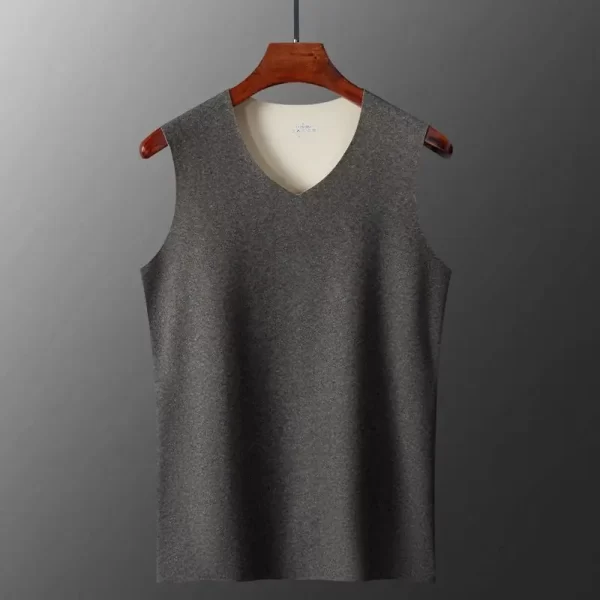 Camiseta regata masculina, casual sem costura de cashmere com decote em v, velo, quente, regata de fundo, fino, básico, monocromático, outono, inverno. - Image 9