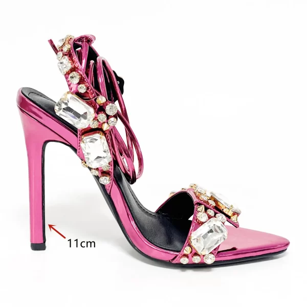 Sapato feminino salto alto, de strass pontudo, rebite dourado, sandálias finas, europeu e americano, sapatos grandes, moda verão, 11cm, novo. - Image 10