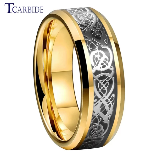 Anel De Noivado De Tungstênio unissex, Banda De Casamento, Base De Fibra De Carbono, Incrustação De Dragão, Nice Gift, Jóias, Comfort Fit, 8mm. - Image 7