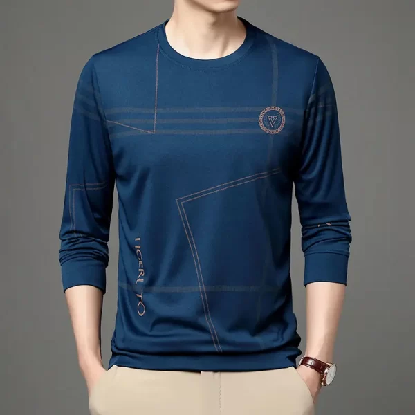 Camiseta de manga comprida com estampa vintage solta masculina, tops básicos de negócios, casual, roupas básicas de streetwear, moda primavera e outono. - Image 6