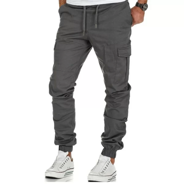 Calça masculina tecida multibolso de cor sólida, slim fit, moda casual, esportes de rua, roupa de corrida, primavera e outono - Image 5