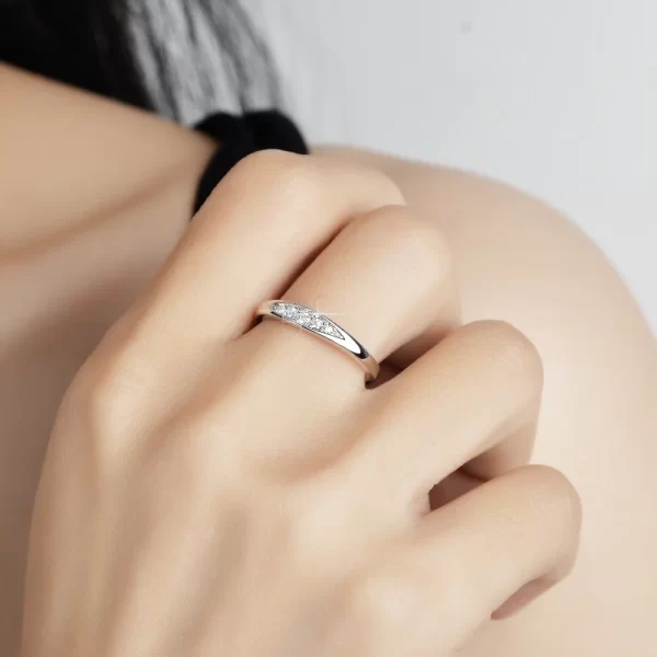 Anel feminino, Moissanite Corte Redondo Bandas, De Casamento, Anel De Prata 925, Cor D,  Moda. - Image 5