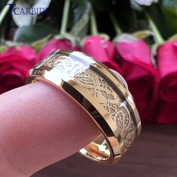 Anel De Noivado De Tungstênio unissex, Banda De Casamento, Base De Fibra De Carbono, Incrustação De Dragão, Nice Gift, Jóias, Comfort Fit, 8mm. - Image 2