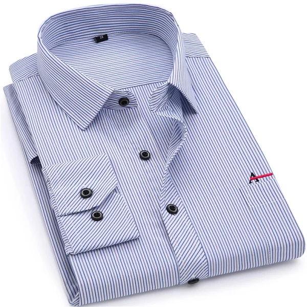 Camisa masculina listrada manga longa, Roupa de marca, Slim Fit, Bolso, Casual, Verão. - Image 10