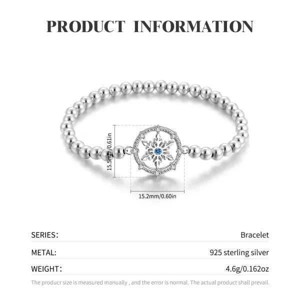 Pulseira prata esterlina feminina, Jiuhao 925, prata pura redonda floco de neve inverno elástico força, para sempre amor corrente moda. - Image 2