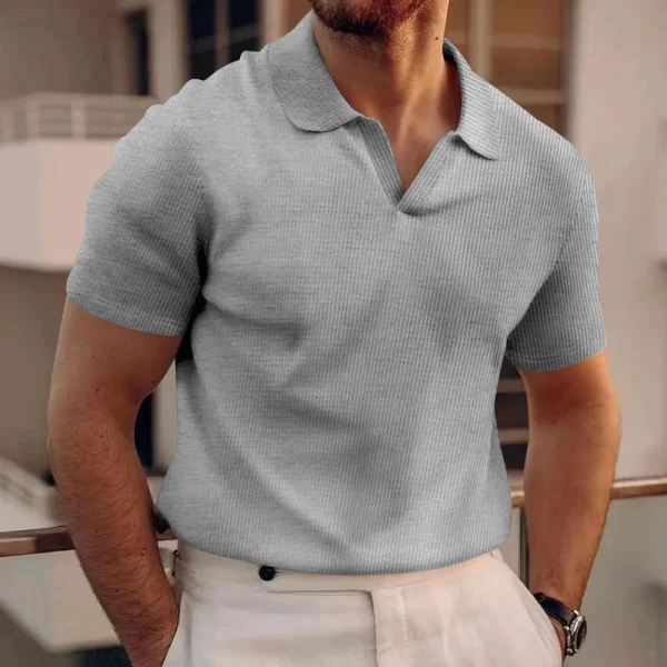 Camiseta polo respirável de manga curta masculina, waffle, confortável, casual, monocromático, pulôver de lapela, primavera, moda verão. - Image 5