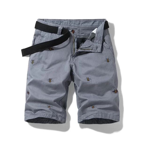 Bermuda de praia masculino bordado com mel, de rua de algodão casual soltos, moda exterior, roupas de trabalho, novo verão.