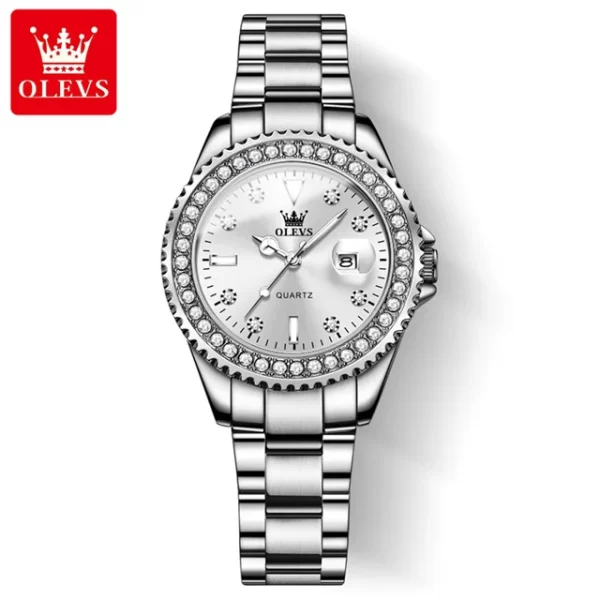 Relógio de pulso feminino, OLEVS Original Diamond Dial Quartz Watch, Moda Elegante,  De Aço Inoxidável À Prova D 'Água. - Image 7