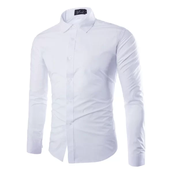 Camisa masculina manga longa, casual, justa, camisas sociais, tops monocromáticos, preto e branco, verão. - Image 22