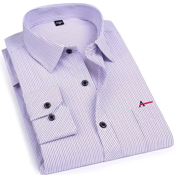 Camisa masculina listrada manga longa, Roupa de marca, Slim Fit, Bolso, Casual, Verão. - Image 12
