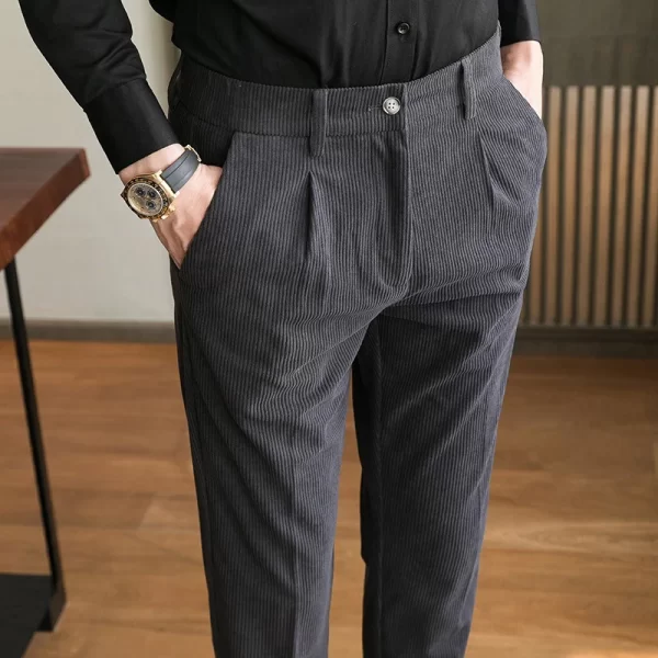 Calça de veludo casual masculina, moda streetwear, slim, cor sólida, reta, lápis plissado vintage, nova primavera. - Image 4