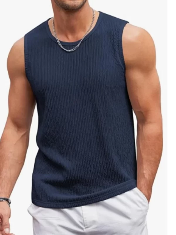 Camiseta regata masculino de malha sem mangas gola O, cor pura, de malha fina, respirável, roupa casual, roupas esportivas, fitness, novo, verão. - Image 6