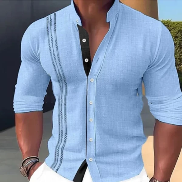 Camisa masculina, manga longa,  de vestido de tecido de mistura de algodão, blusa muscular, tops de botão, formais, rosa, azul, branco, preto - Image 2