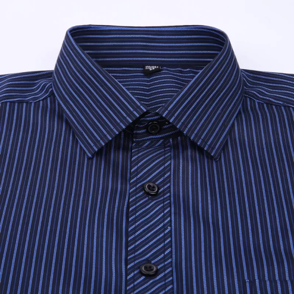Camisa masculina listrada manga longa, Roupa de marca, Slim Fit, Bolso, Casual, Verão. - Image 4