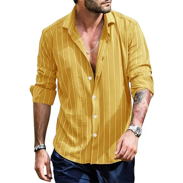 Camisa masculina de lapela de manga longa listrada, streetwear monocromático, casual, primavera, outono, nova. - Image 6