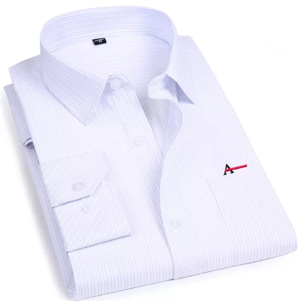 Camisa masculina listrada manga longa, Roupa de marca, Slim Fit, Bolso, Casual, Verão. - Image 7