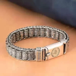 Pulseira de prata esterlina masculina, Amitabha-amitabha, seis caracteres, budismo, acessórios de jóias.