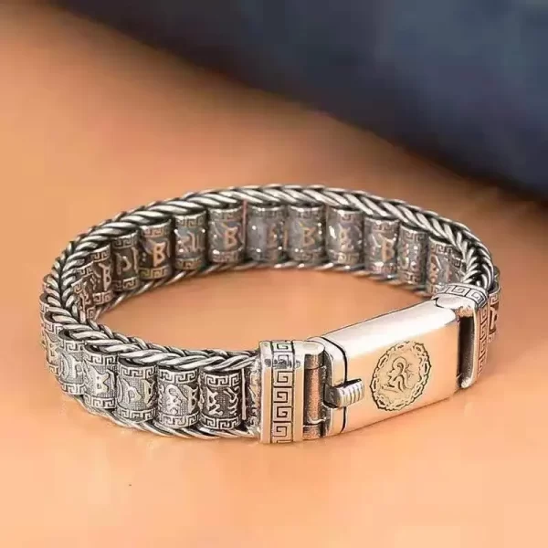 Pulseira de prata esterlina masculina, Amitabha-amitabha, seis caracteres, budismo, acessórios de jóias.