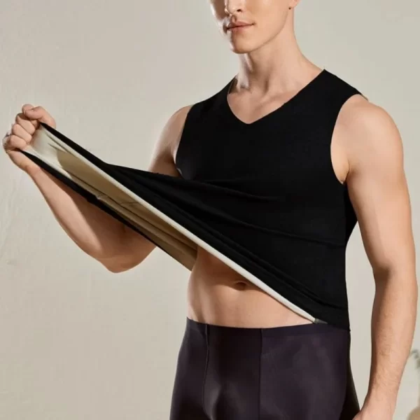 Camiseta regata masculina, casual sem costura de cashmere com decote em v, velo, quente, regata de fundo, fino, básico, monocromático, outono, inverno. - Image 4