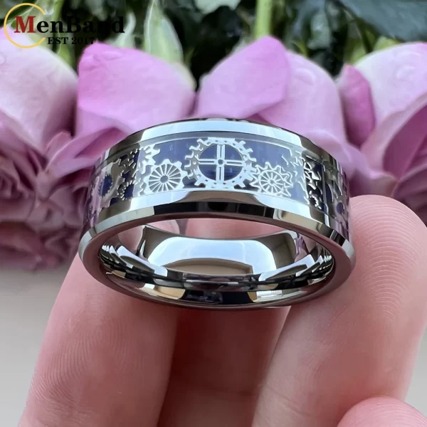 Anel De Carboneto De Tungstênio unissex, Banda De Casamento, Roda De Engrenagem Mecânica, Inlay De Fibra De Carbono, Conforto, 6mm, 8mm - Image 3