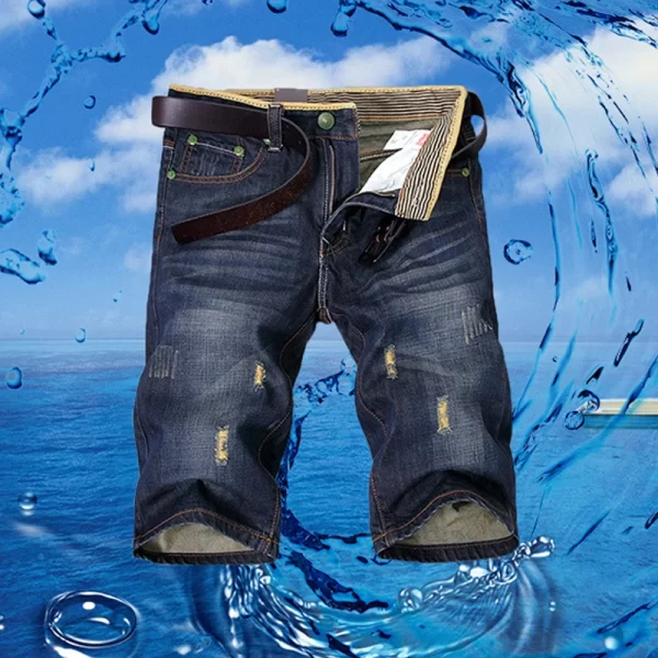 Bermuda jeans retos rasgados masulina, de trabalho casual, roupas masculinas, sem cinto, moda, verão - Image 2