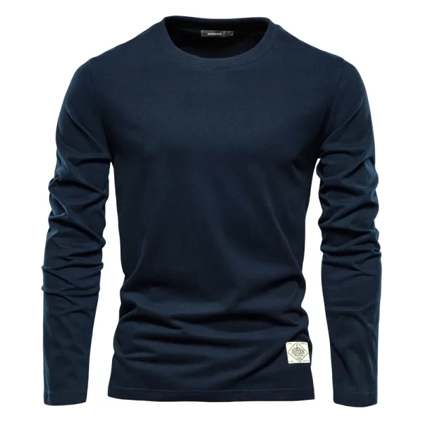 Camiseta de manga comprida de algodão 100%, masculina, sólido primavera casual, t-shirts de alta qualidade, tops roupas clássicas. - Image 8