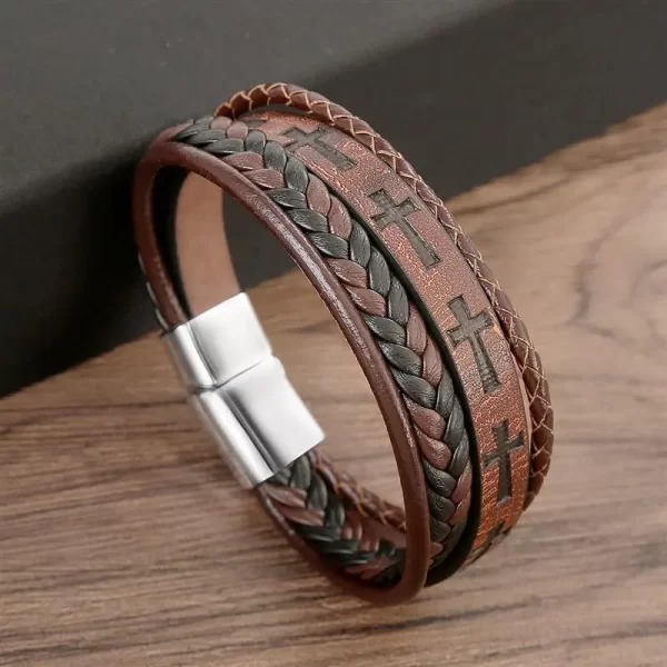 Pulseira masculina frisada de couro multicamadas, jóias clássicas, nova moda, 19 cm, 21 cm, 23cm. - Image 32