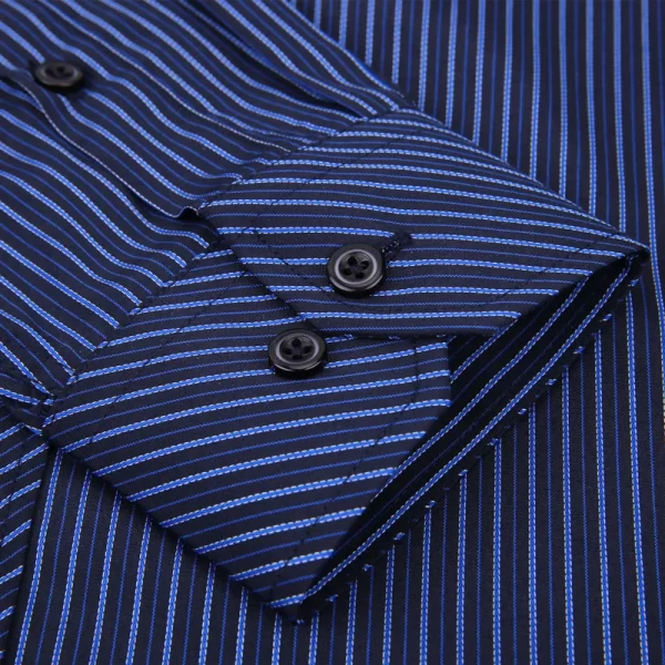 Camisa masculina listrada manga longa, Roupa de marca, Slim Fit, Bolso, Casual, Verão. - Image 5