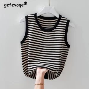 Camiseta regata feminina de seda gelo sem mangas, pulôver com gola redonda, solta, colete da moda, roupa de verão, casual, na moda.