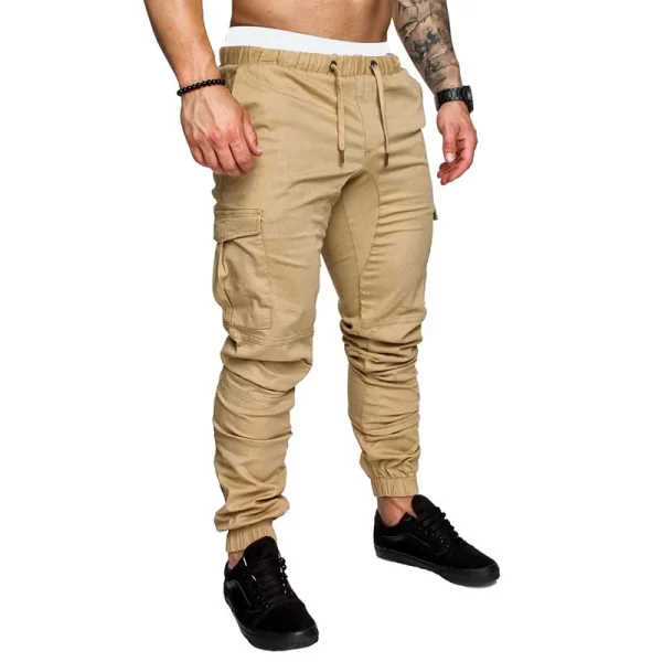 Calça masculina tecida multibolso de cor sólida, slim fit, moda casual, esportes de rua, roupa de corrida, primavera e outono - Image 2