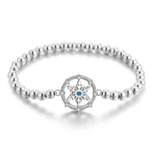 Pulseira prata esterlina feminina, Jiuhao 925, prata pura redonda floco de neve inverno elástico força, para sempre amor corrente moda.
