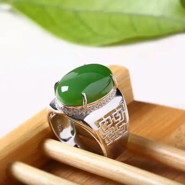 Anel masculino de jade verde estilo chinês, 12*16mm, anel de prata 925 vintage com pedras preciosas, luxuoso, de prata luxuoso - Image 5
