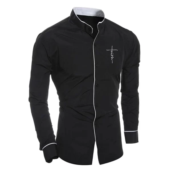 Camisa masculina, manga longa,  casual solta de gola alta,  vintage, moda simples, blusa de fundo com todos os fósforos, primavera, outono - Image 3